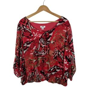 Cato Butterfly Floral Print Blouse Size 22/24W Multicolor‎ Smocked Hem Resort
